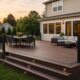 Composite deck with picture-frame border for a Queens decking material planning guide
