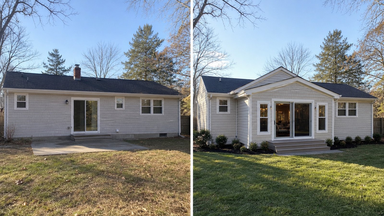 BluRock Services rear family room extension before and after project on Long Island, New York