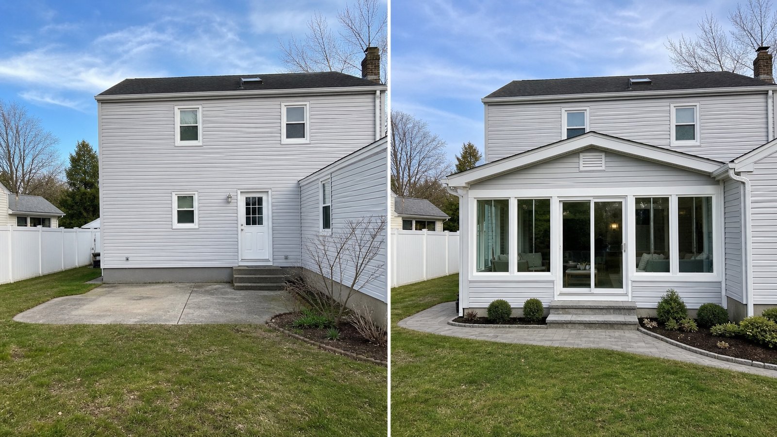 BluRock Services sunroom extension before and after project on Long Island, New York