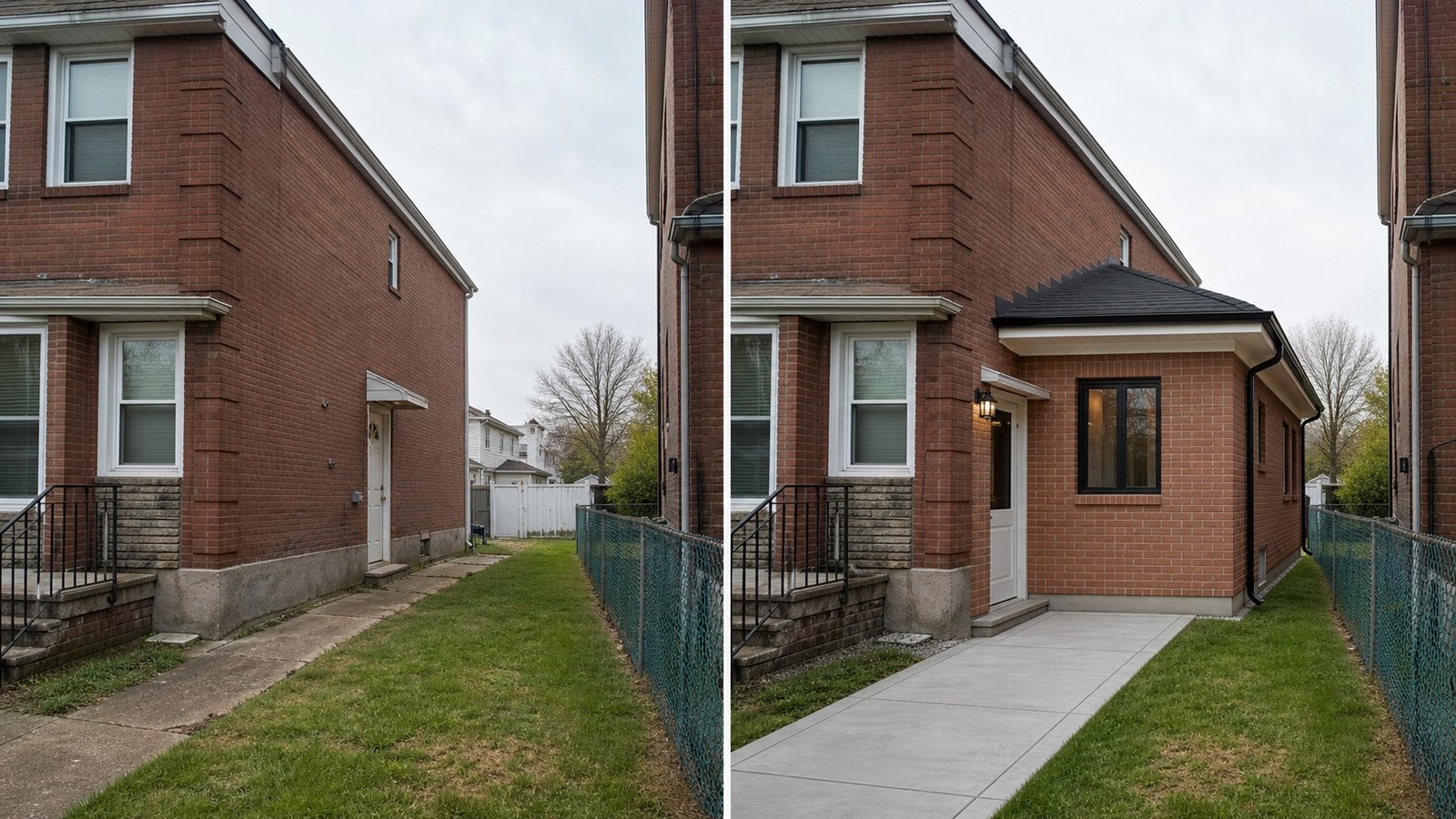 BluRock Services side-yard extension before and after project in Queens, New York