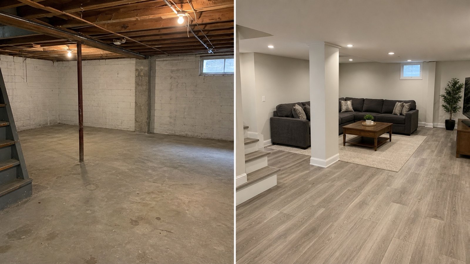 BluRock Services Basement Renovations before and after Finished Family Room Queens Ny project in Queens, NY.