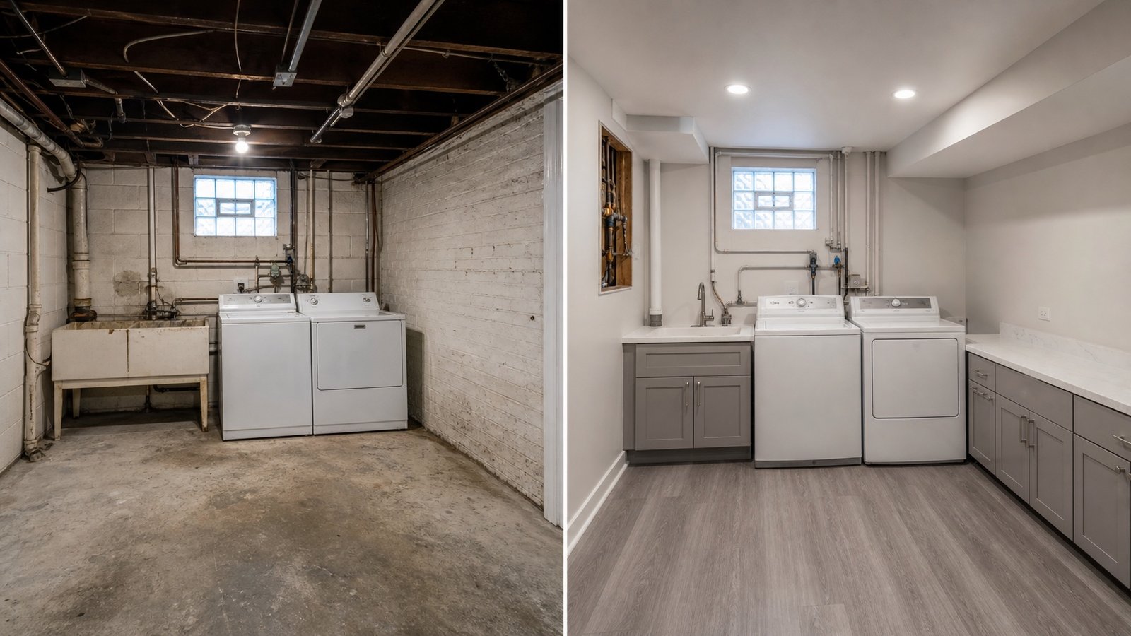 BluRock Services Basement Renovations before and after Laundry Storage Renovation Queens Ny project in Queens, NY.
