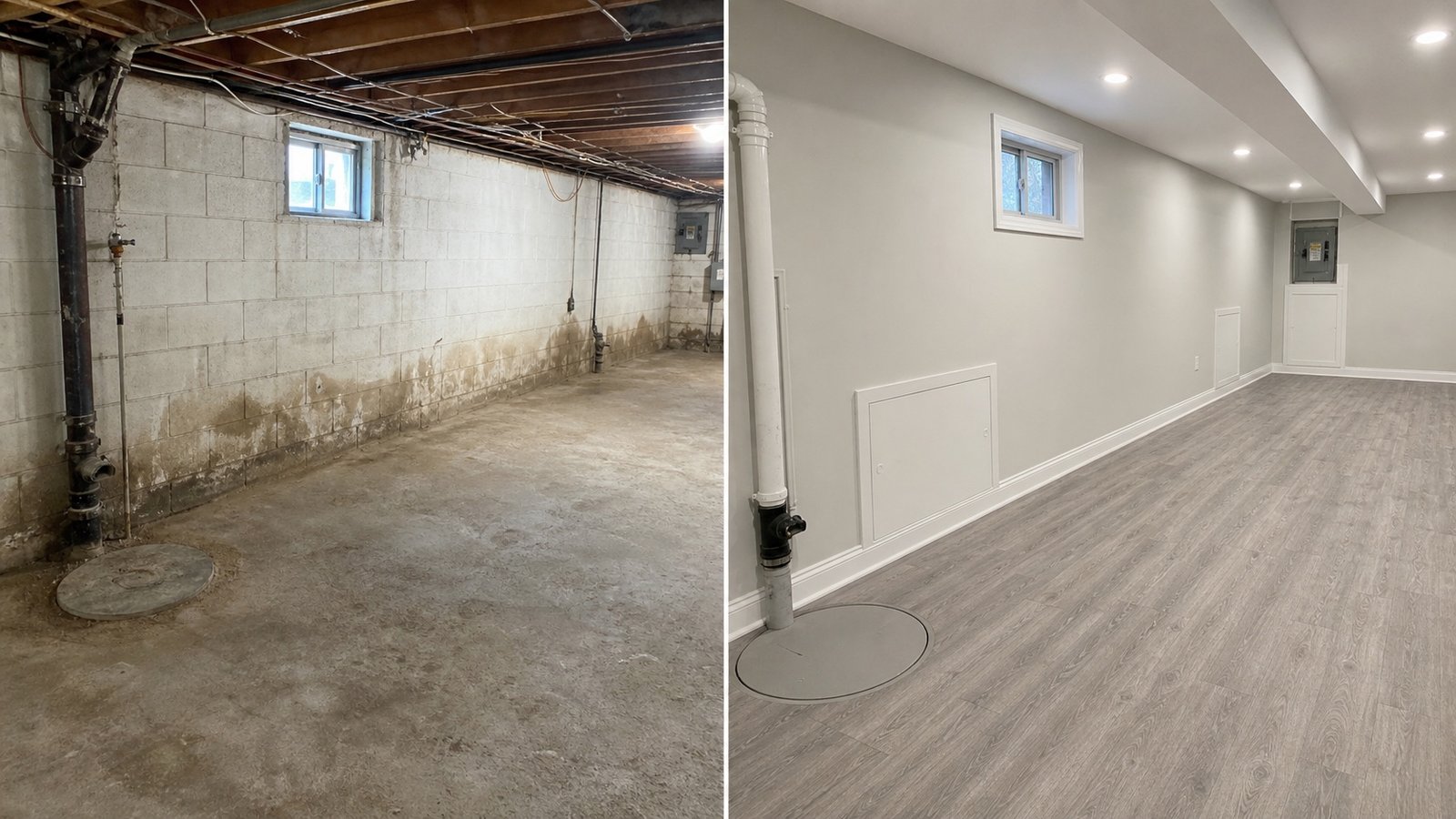 BluRock Services Basement Renovations before and after Waterproofing Finish Queens Ny project in Queens, NY.