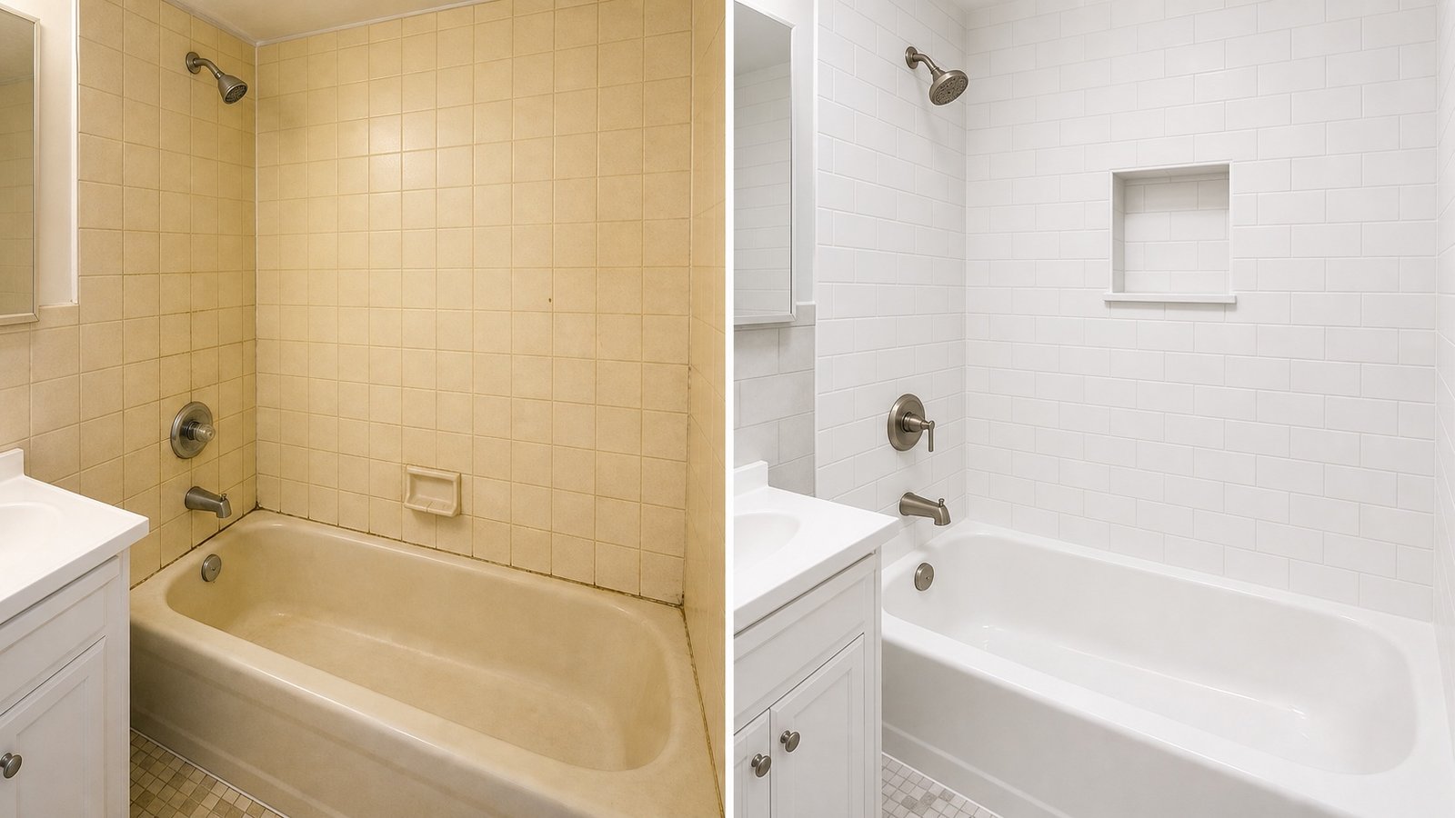 BluRock Services Bathroom Remodels before and after Alcove Tile Upgrade Queens Ny project in Queens, NY.