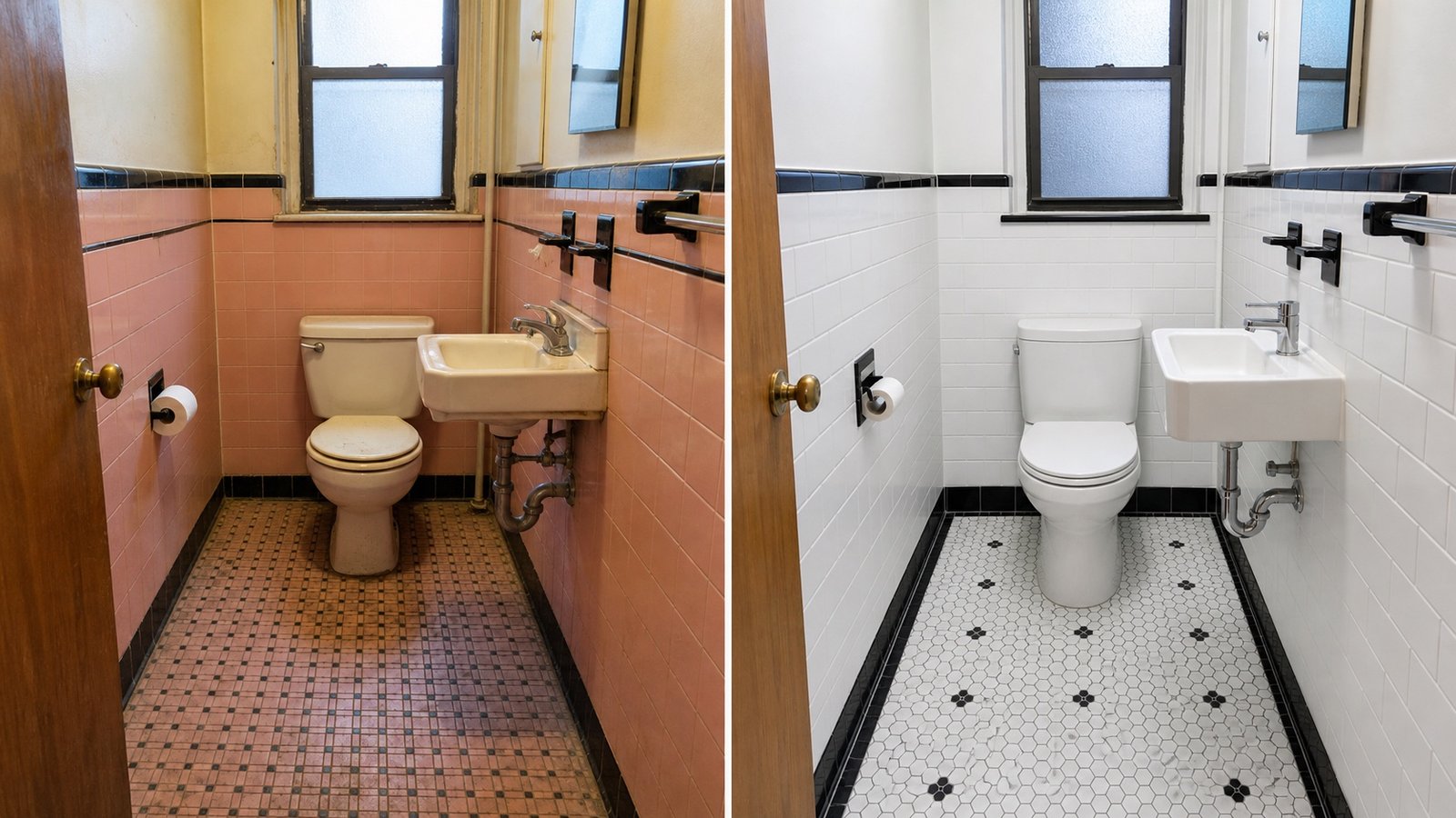 BluRock Services Bathroom Remodels before and after Small Bath Tile Refresh Queens Ny project in Queens, NY.