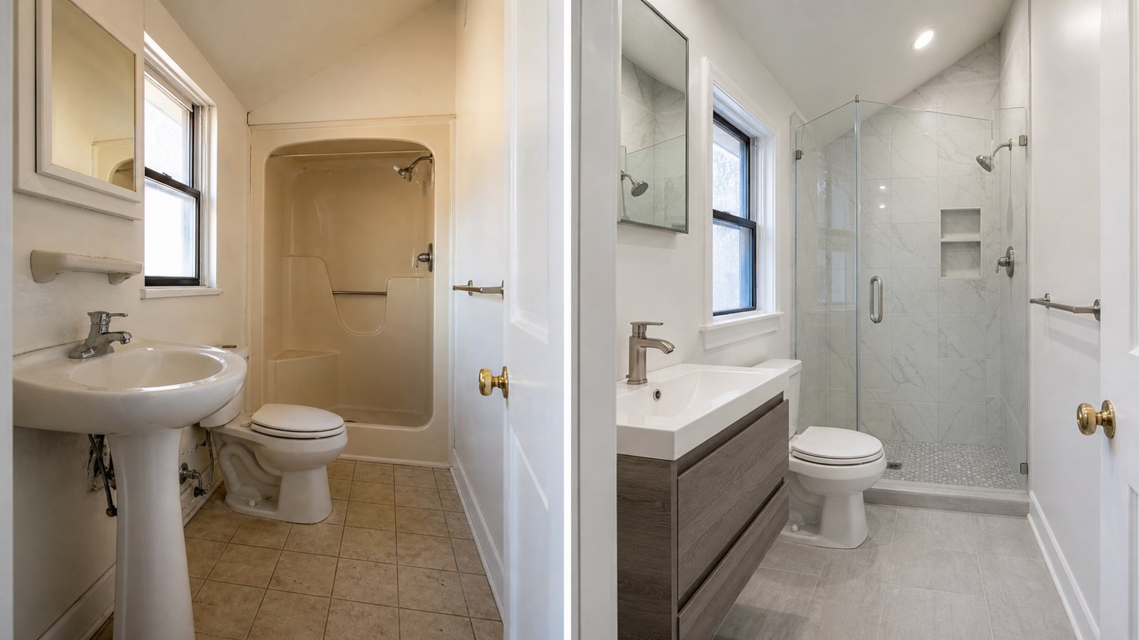 BluRock Services Bathroom Remodels before and after Compact Shower Remodel Queens Ny project in Queens, NY.