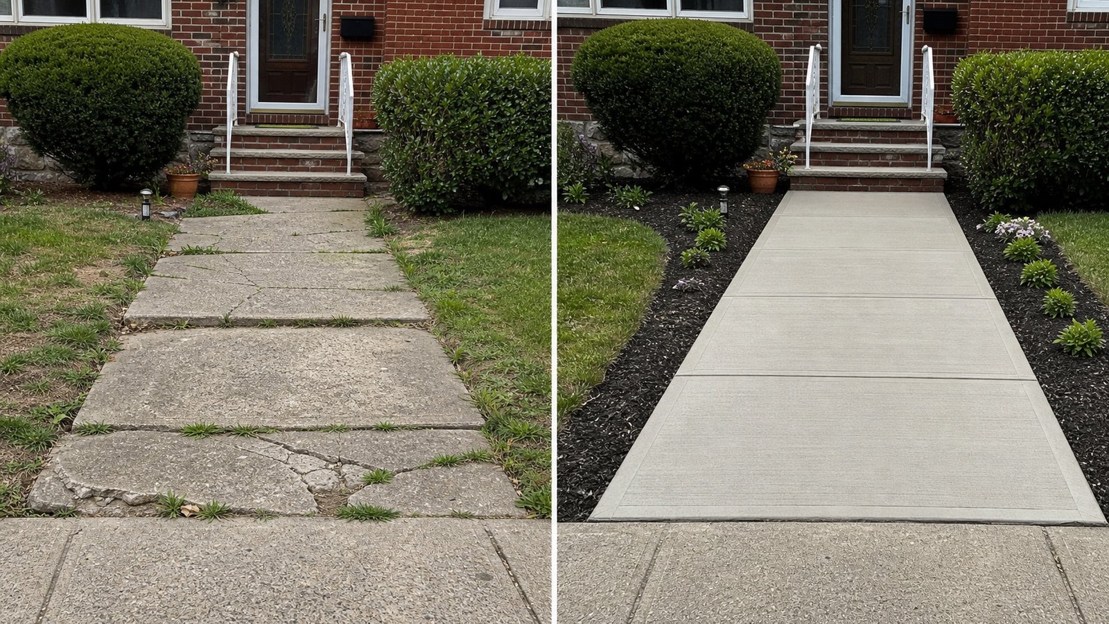 Before and after concrete walkway replacement in Queens, NY