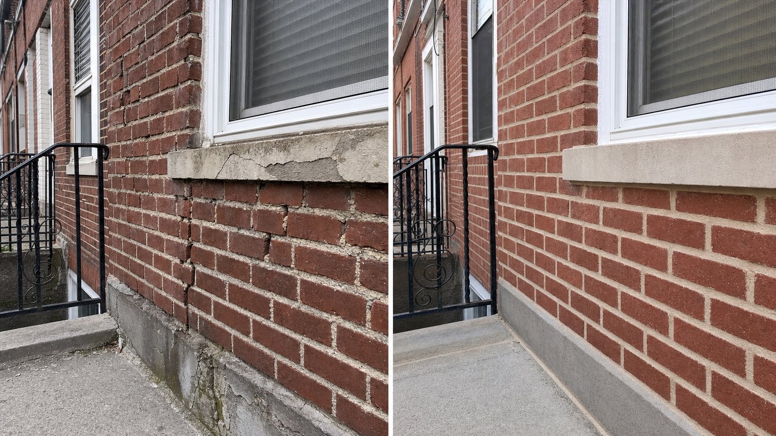 Before and after brick repointing in Queens, NY