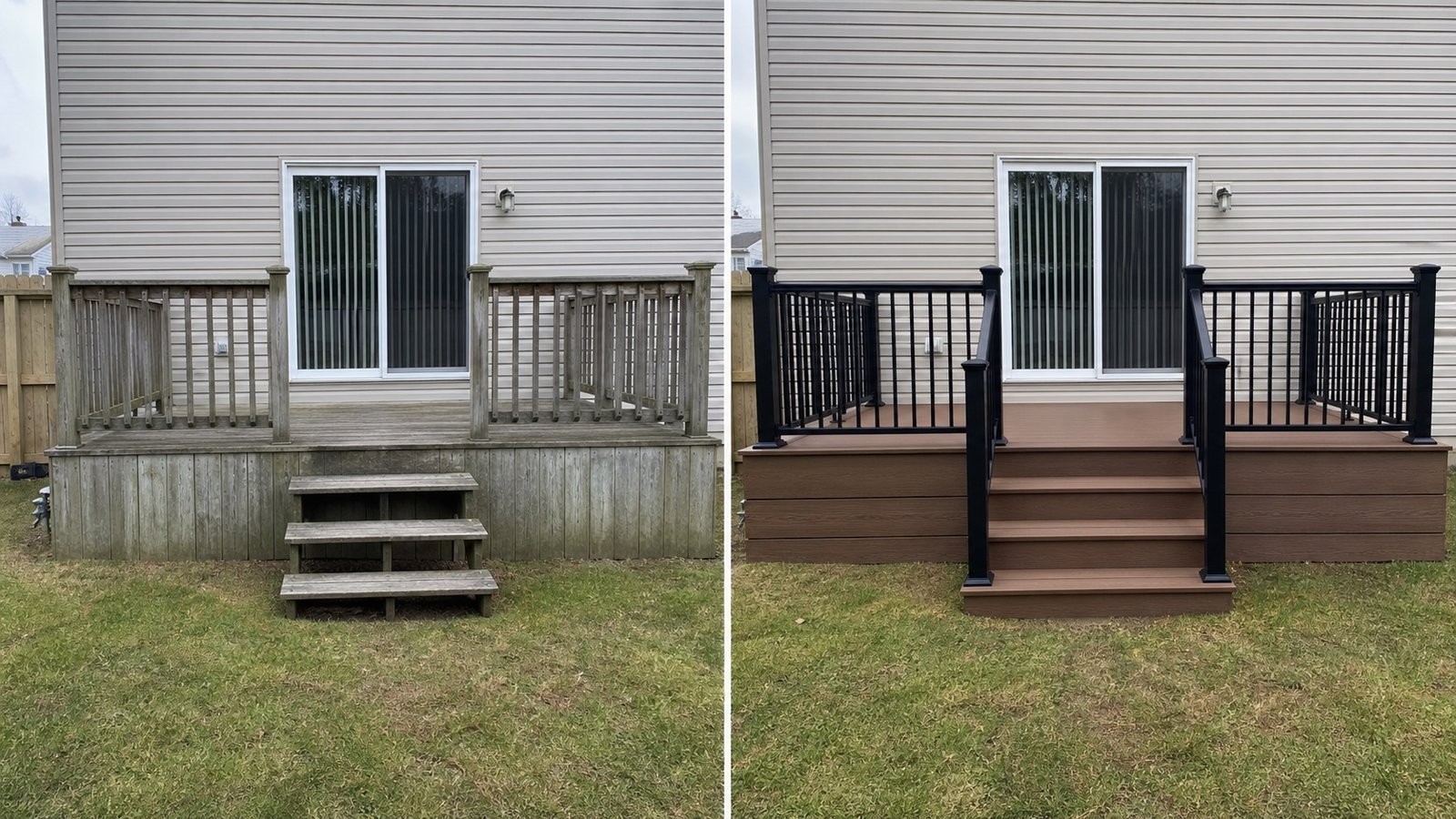 BluRock Services Decking before and after Simple Composite Backyard Deck Queens Ny project in Queens, NY.
