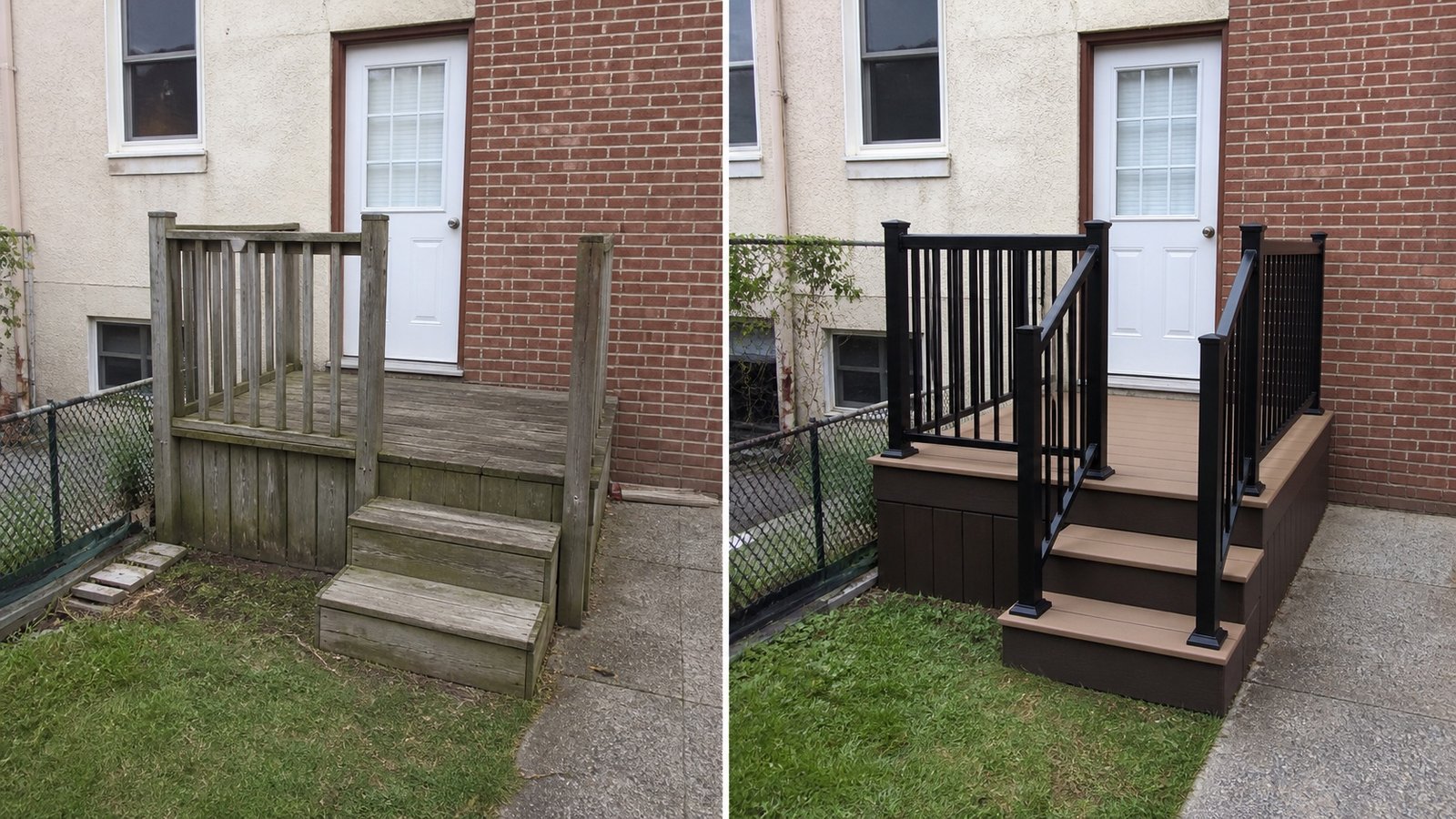 BluRock Services Decking before and after Tan Composite Deck Landing Queens Ny project in Queens, NY.