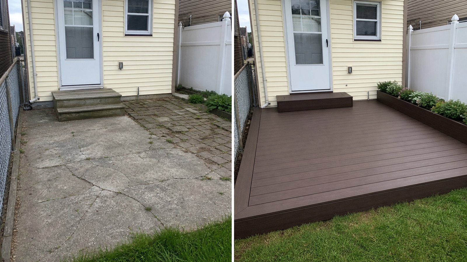 BluRock Services Decking before and after Ground Level Platform Deck Queens Ny project in Queens, NY.