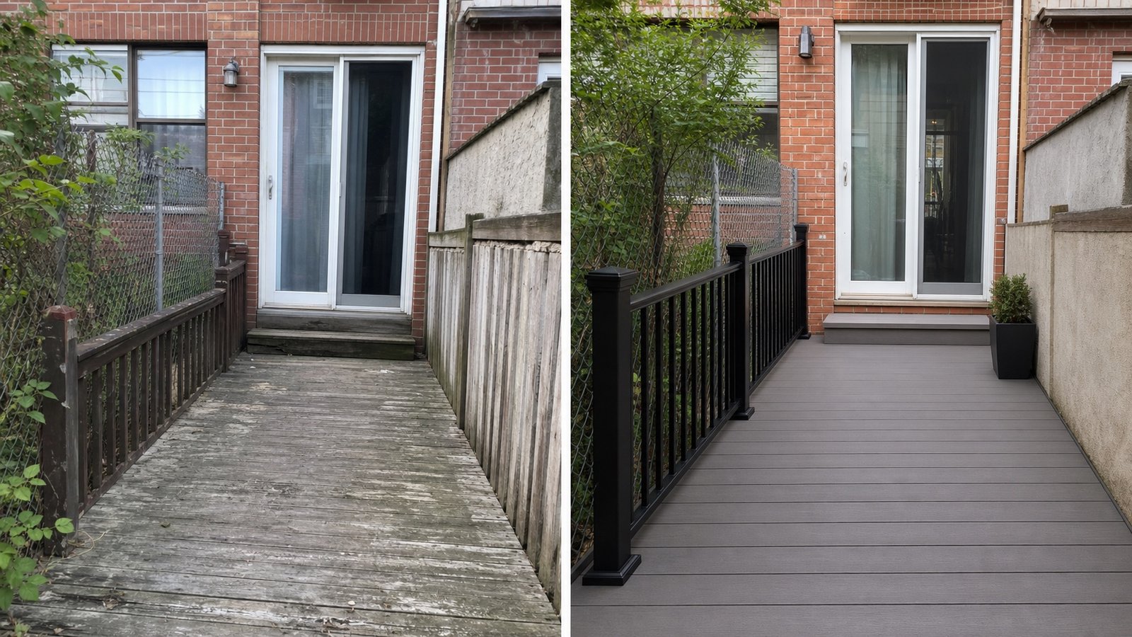 BluRock Services Decking before and after Narrow Urban Backyard Deck Queens Ny project in Queens, NY.
