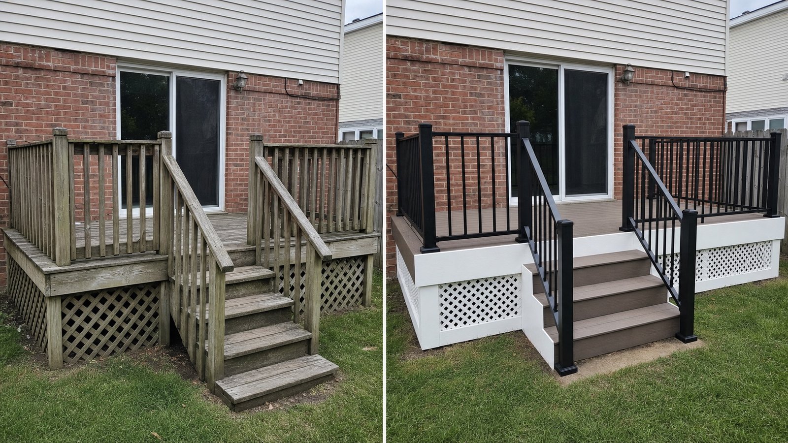 BluRock Services Decking before and after Small Deck Stair Railing Rebuild Queens Ny project in Queens, NY.