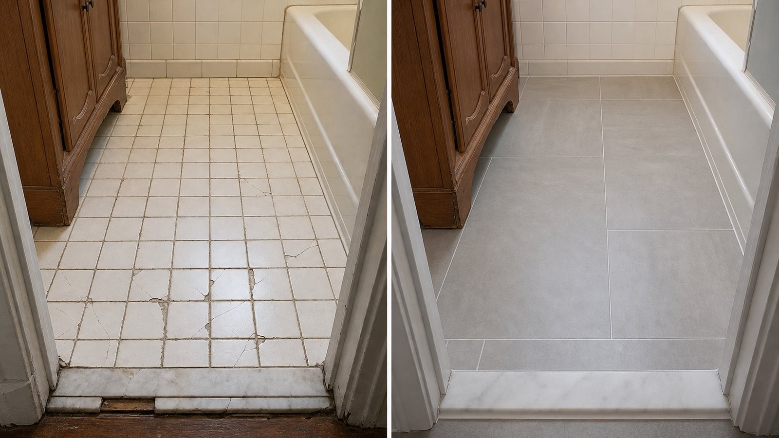 BluRock Services Flooring before and after Bathroom Porcelain Tile Queens Ny project in Queens, NY.