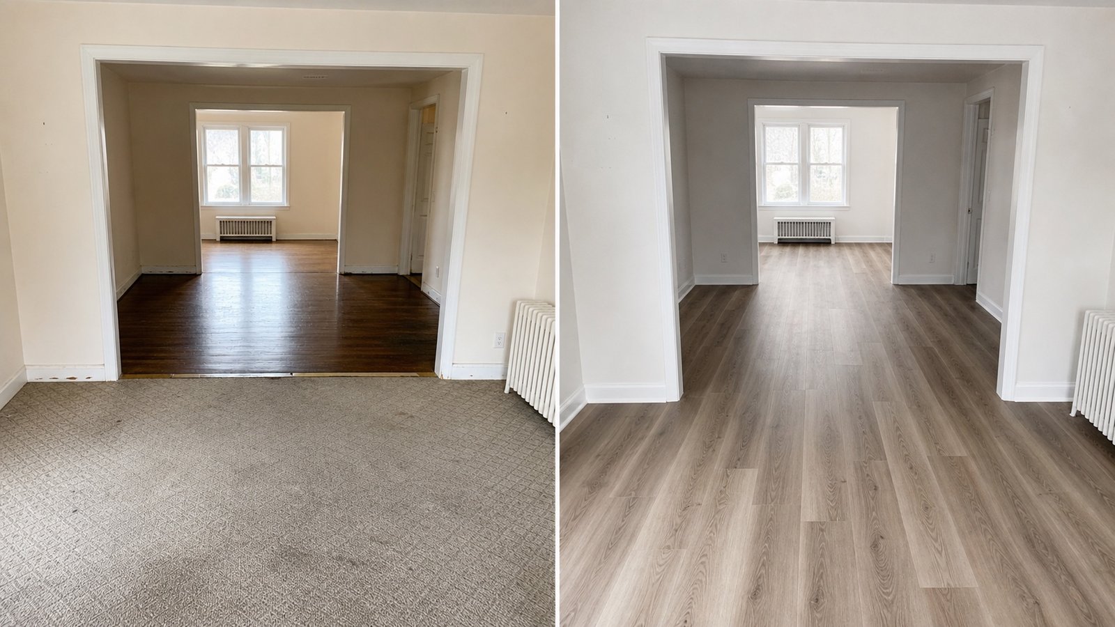 BluRock Services Flooring before and after Open Plan Continuous Flooring Queens Ny project in Queens, NY.