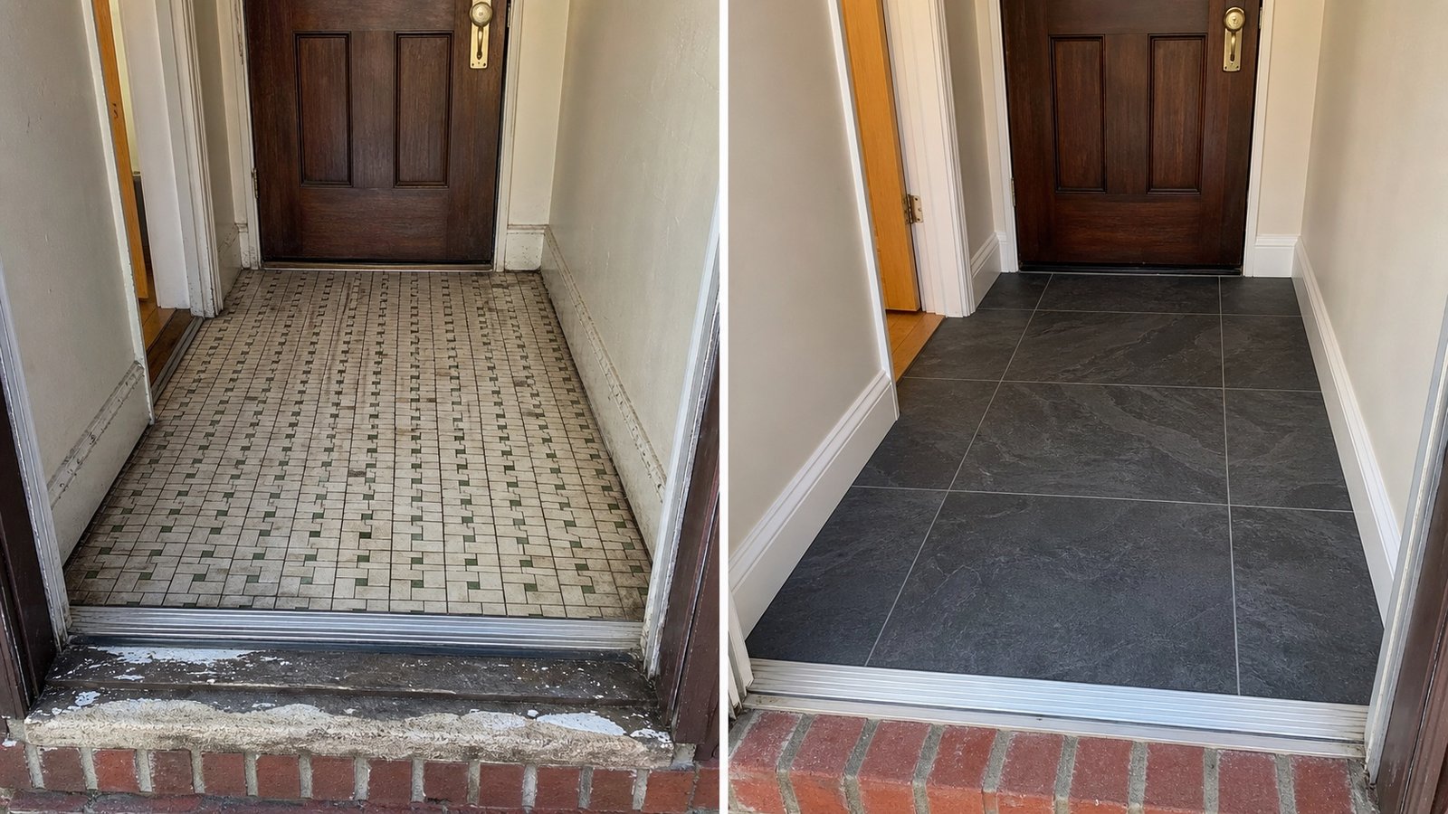 BluRock Services Flooring before and after Entryway Porcelain Tile Queens Ny project in Queens, NY.