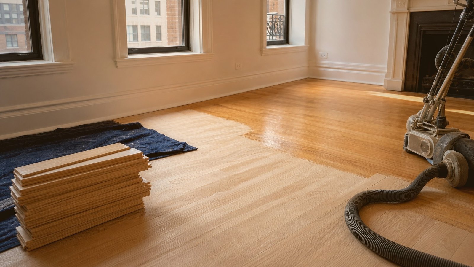 flooring installation and replacement material and finish example for a Jamaica Queens project