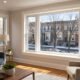 Renovated living room with new energy-efficient windows in a Queens home