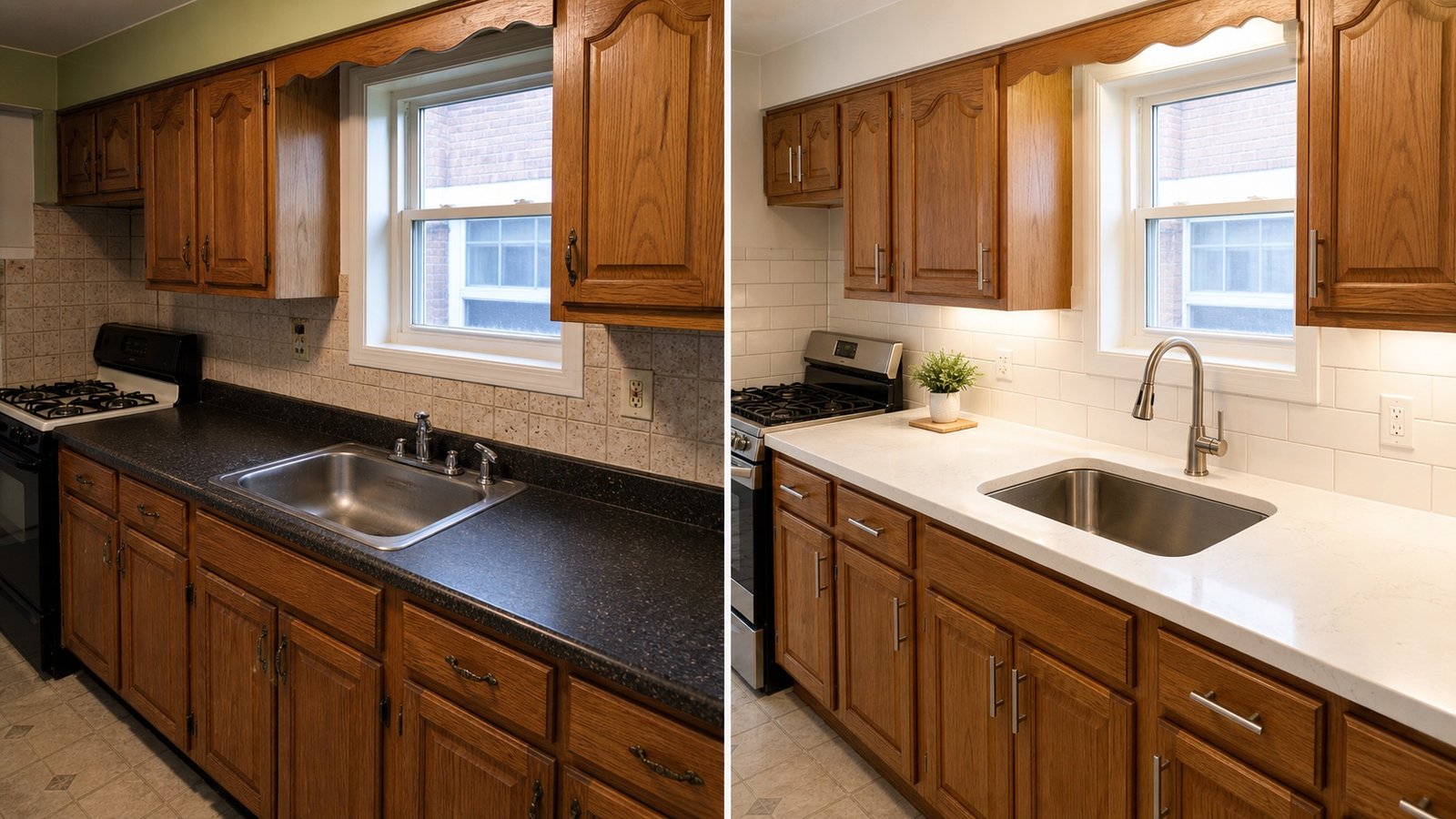 BluRock Services Kitchen Remodeling before and after Countertop Backsplash Refresh Queens Ny project in Queens, NY.