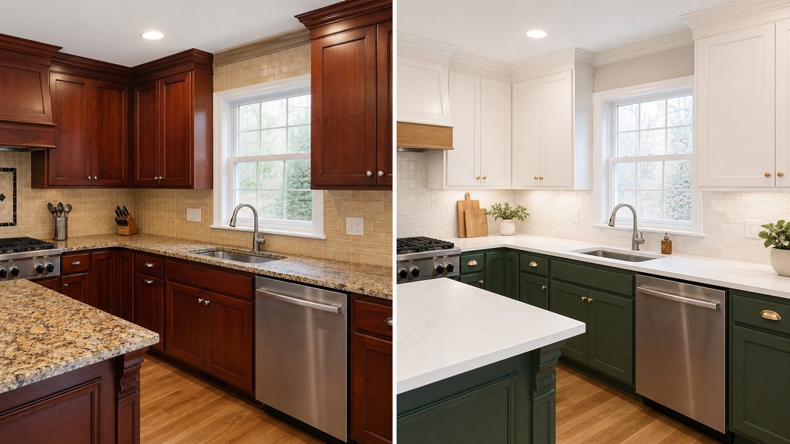 BluRock Services Kitchen Remodeling before and after Two Tone Cabinet Remodel Long Island project in Long Island, NY.
