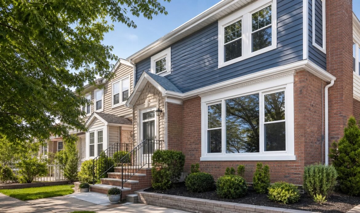 Queens home exterior with new white replacement windows and clean trim
