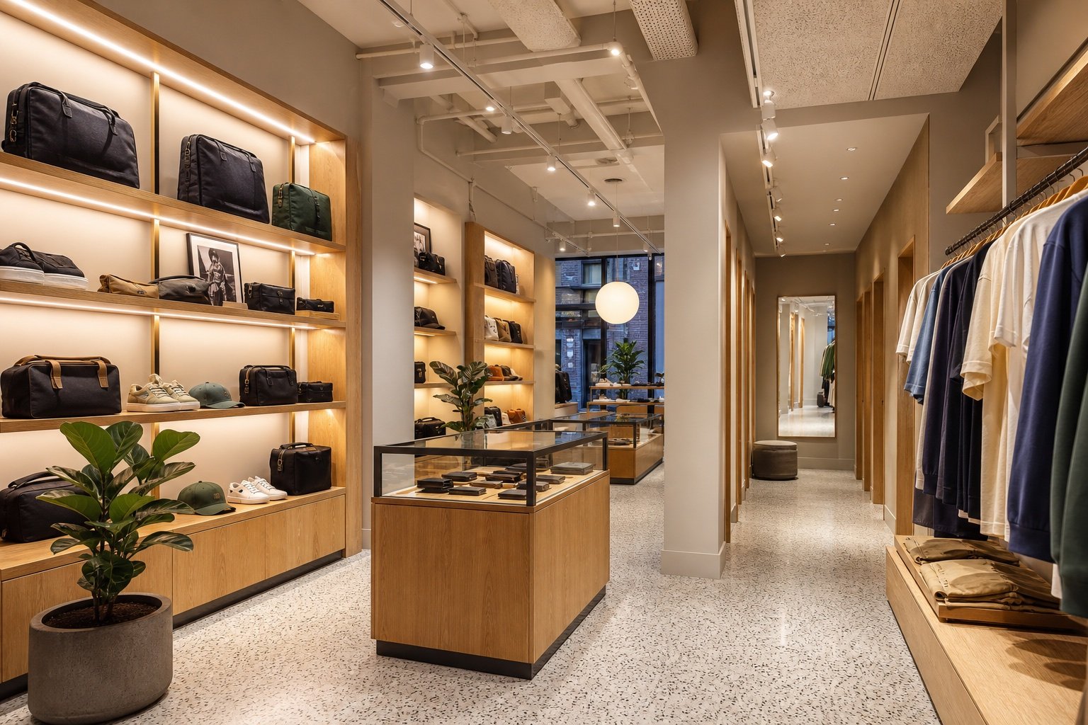 Completed Queens retail build-out with custom displays, integrated lighting, and durable flooring