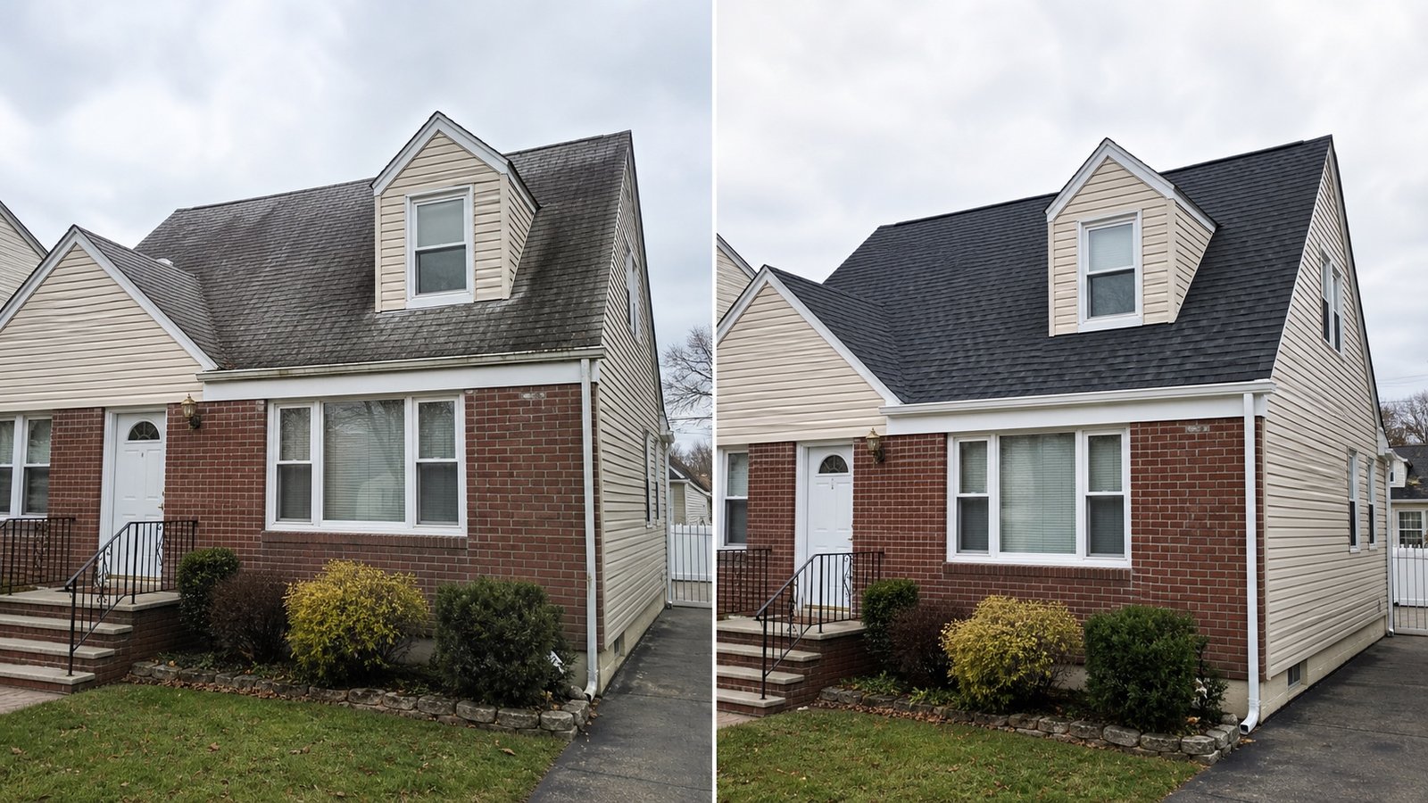 BluRock Services Roofing before and after Shingle Replacement Queens Ny project in Queens, NY.