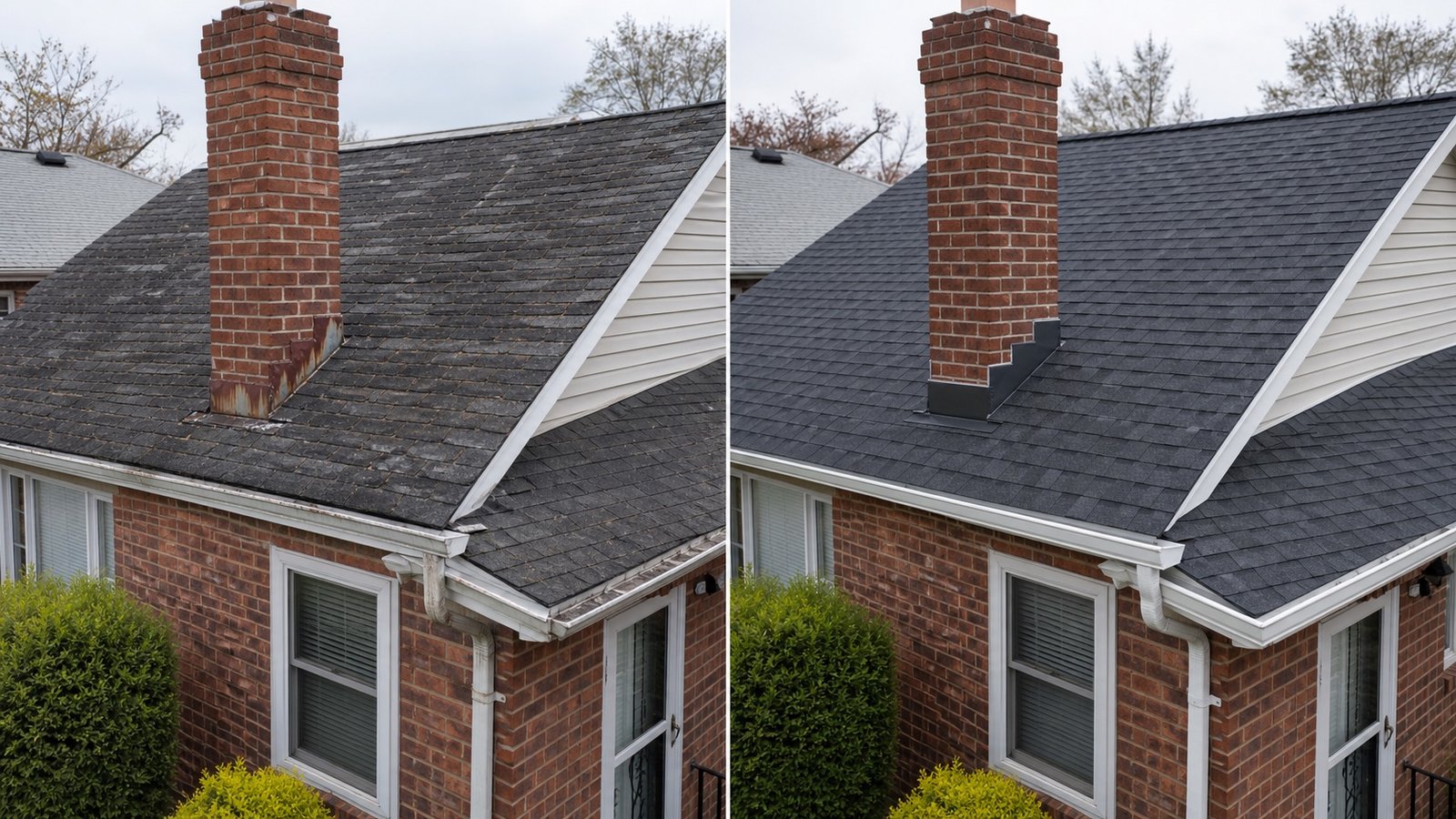 BluRock Services Roofing before and after Chimney Flashing Queens Ny project in Queens, NY.