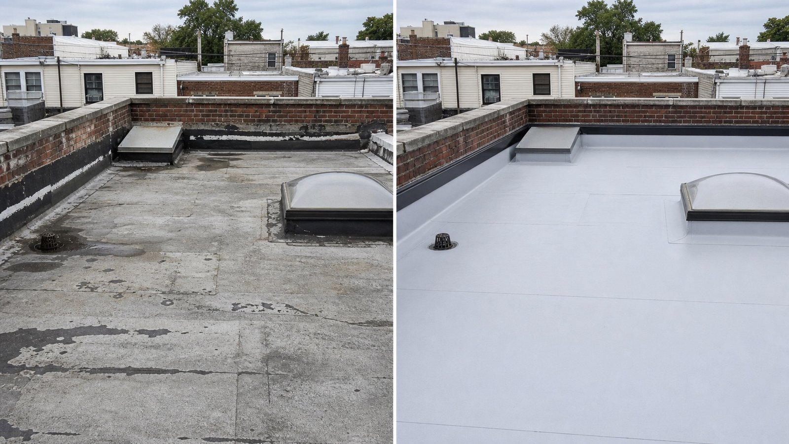 BluRock Services Roofing before and after Flat Roof Membrane Queens Ny project in Queens, NY.
