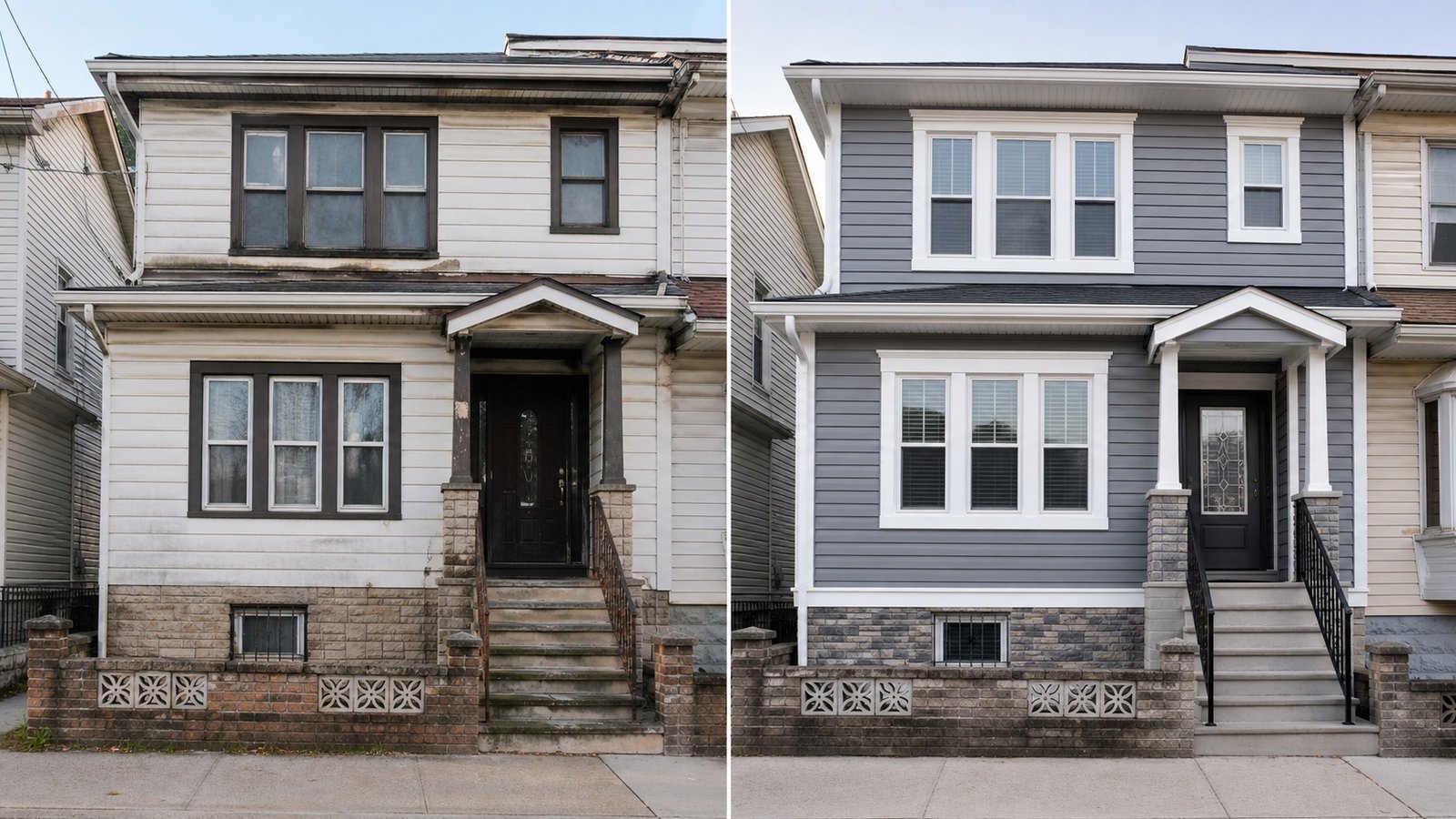 BluRock Services Siding before and after Facade Refresh Queens Ny project in Queens, NY.