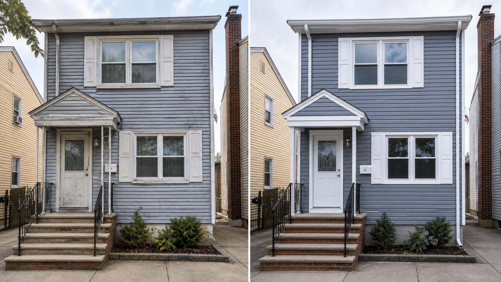 BluRock Services Siding before and after Vinyl Lap Siding Queens Ny project in Queens, NY.