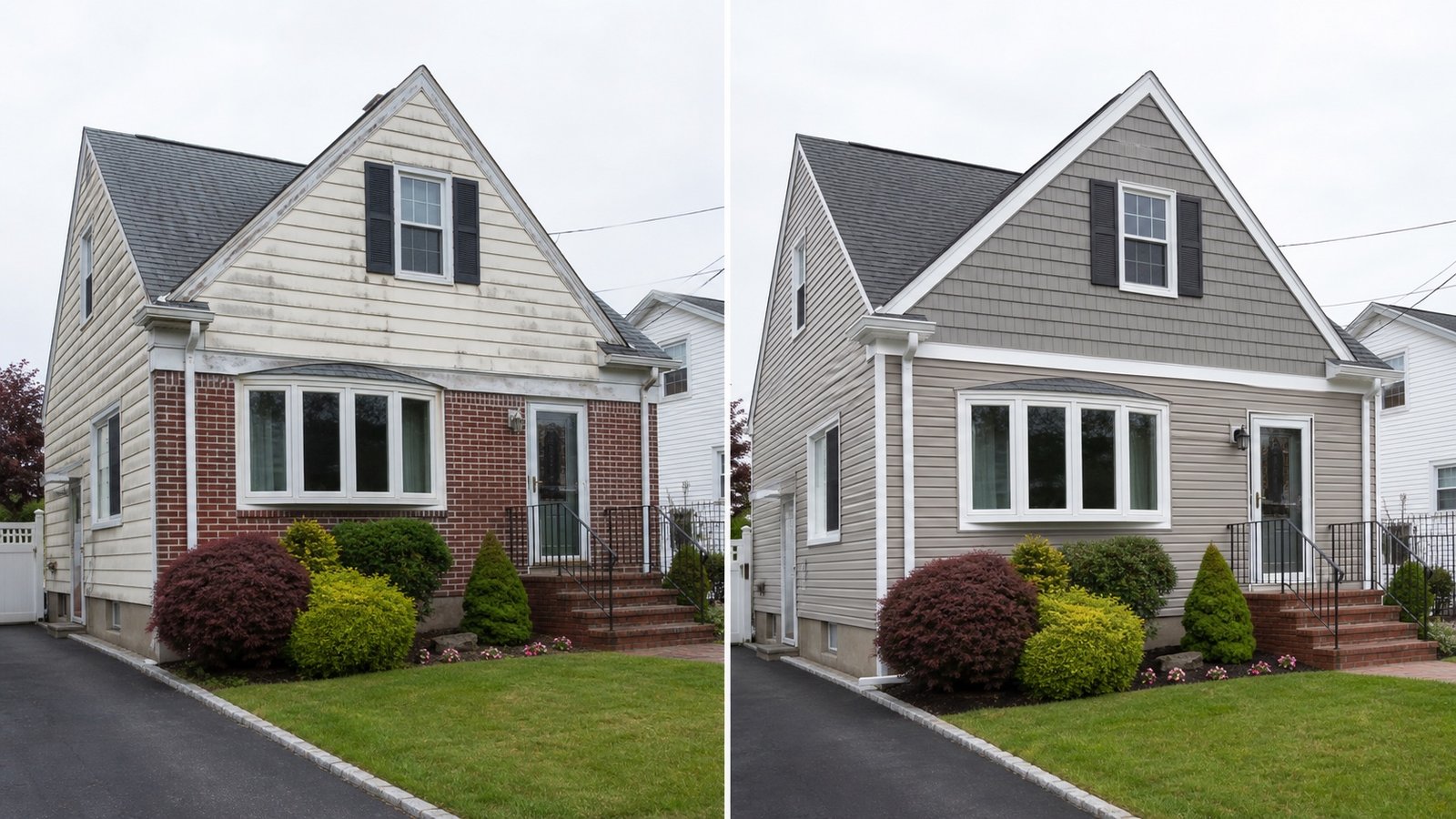 BluRock Services Siding before and after Shake Gable Accent Long Island project in Long Island, NY.