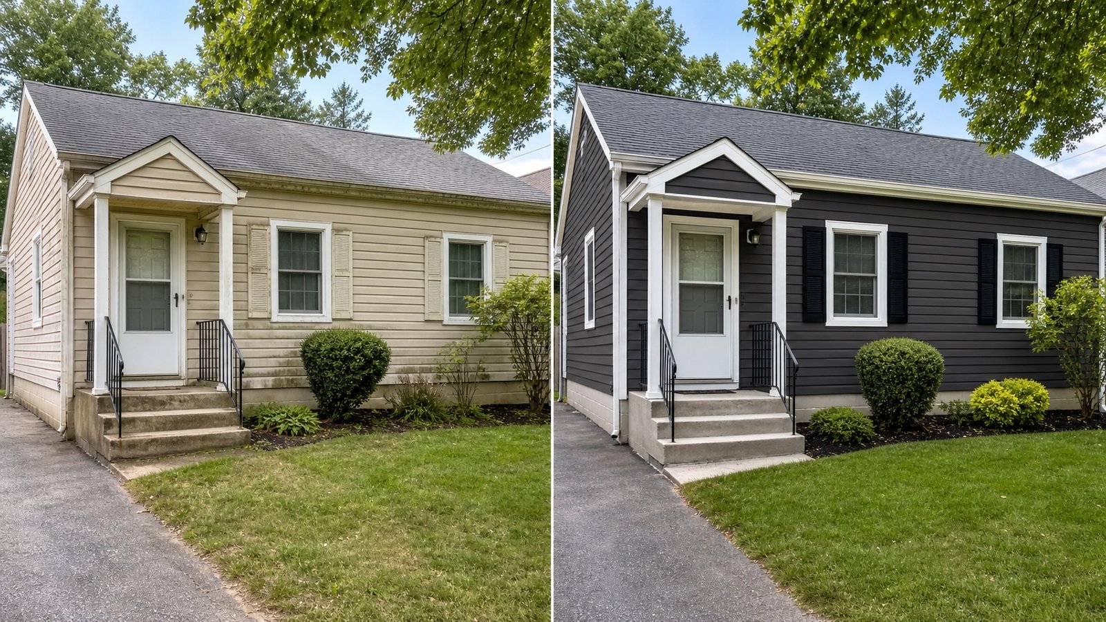 BluRock Services Siding before and after Color Trim Transformation Long Island project in Long Island, NY.