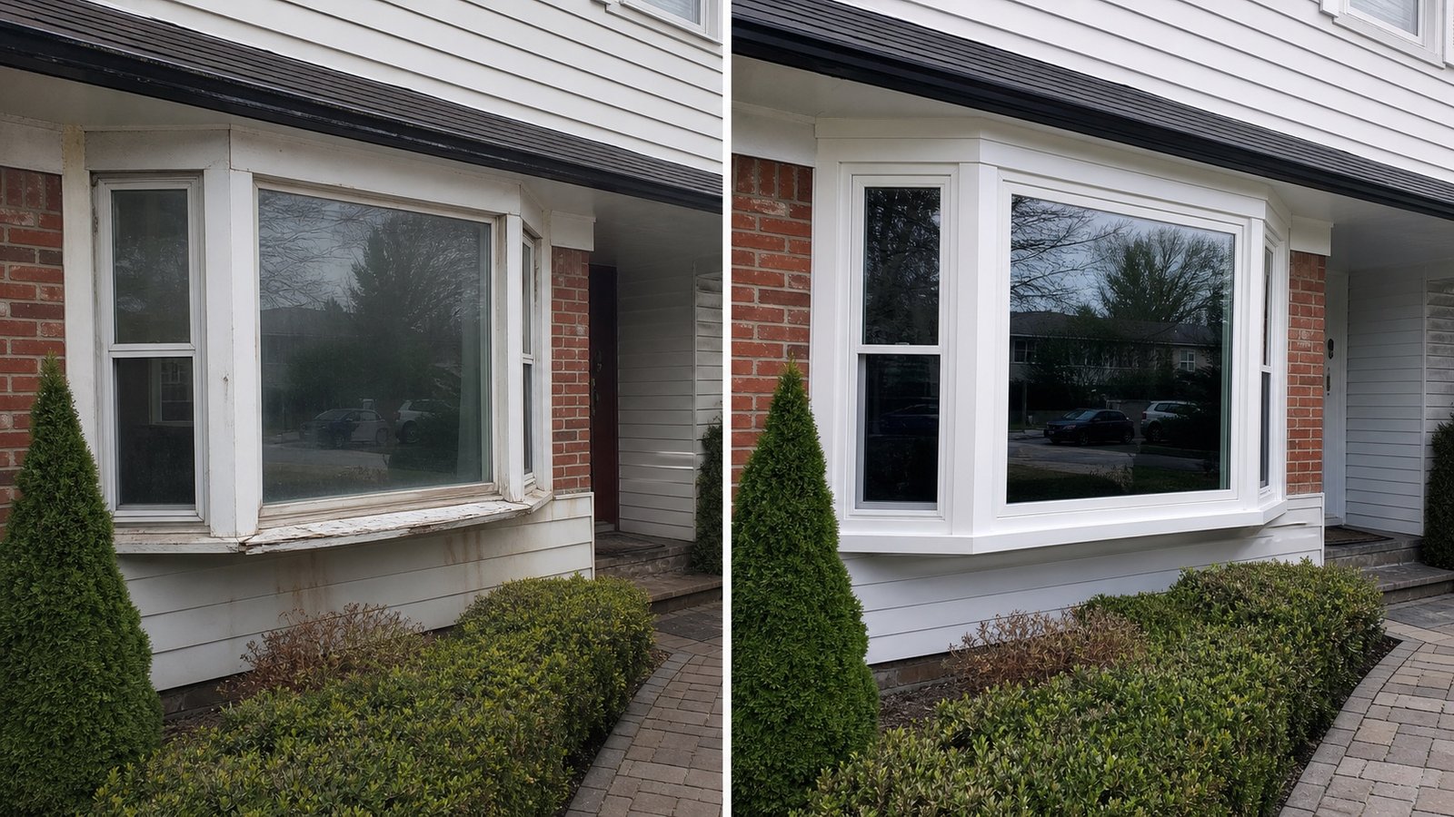 BluRock Services Windows before and after Bay Window Replacement Long Island project in Long Island, NY.