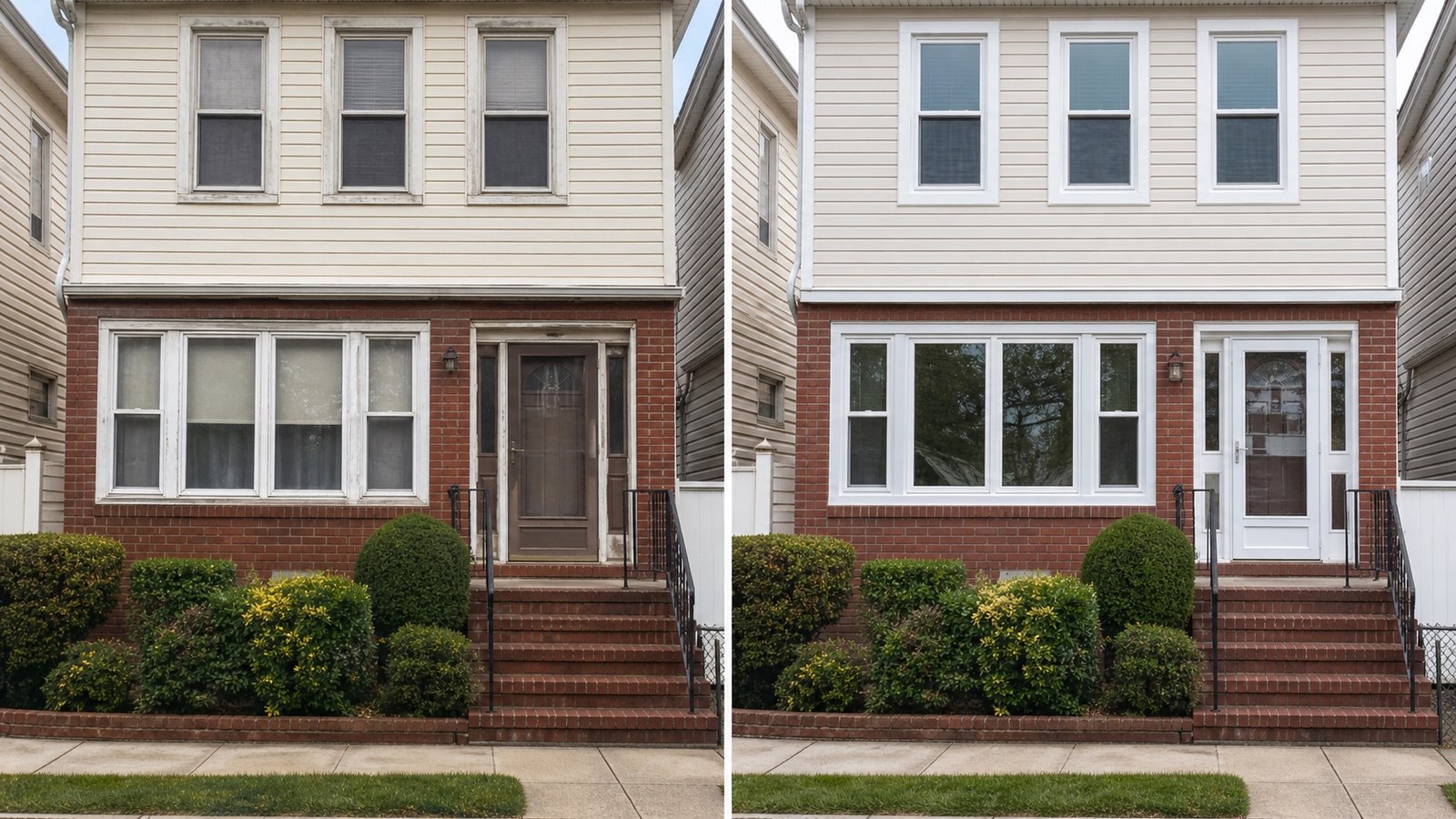 BluRock Services Windows before and after Whole Front Facade Queens Ny project in Queens, NY.