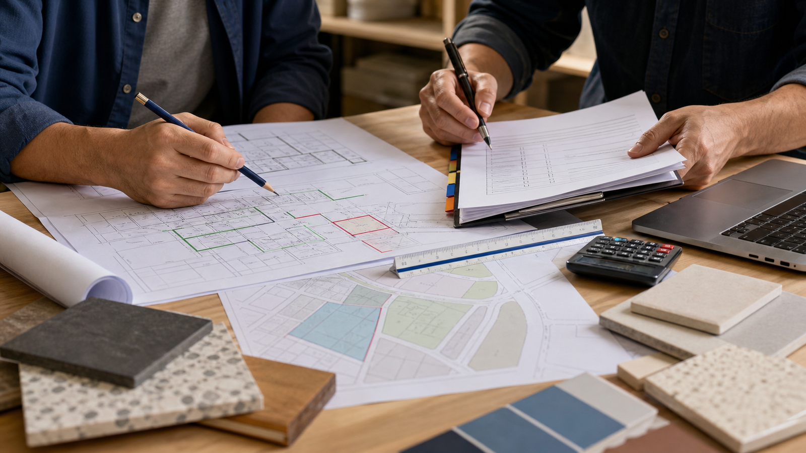 Construction plans and checklist reviewed for zoning and code requirements