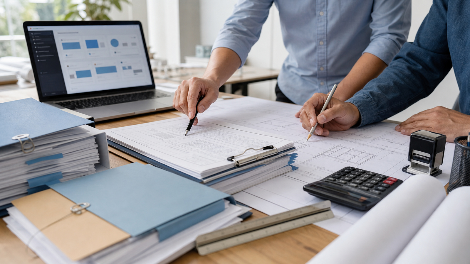Permit-ready drawing set and application documents reviewed for construction filing support